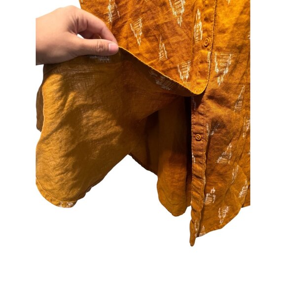 Garnet Hill 100% Linen Maxi Shirtdress Tunic Womens XL Mustard Sundress Tribal - Picture 8 of 15